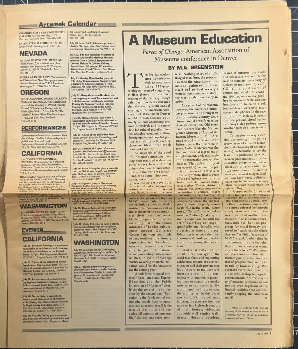 Pages from Art Week Vol. 22 No. 24 18 Jul 1991 (Picasso, R. Bladen, G. Matta-Clark, etc.)