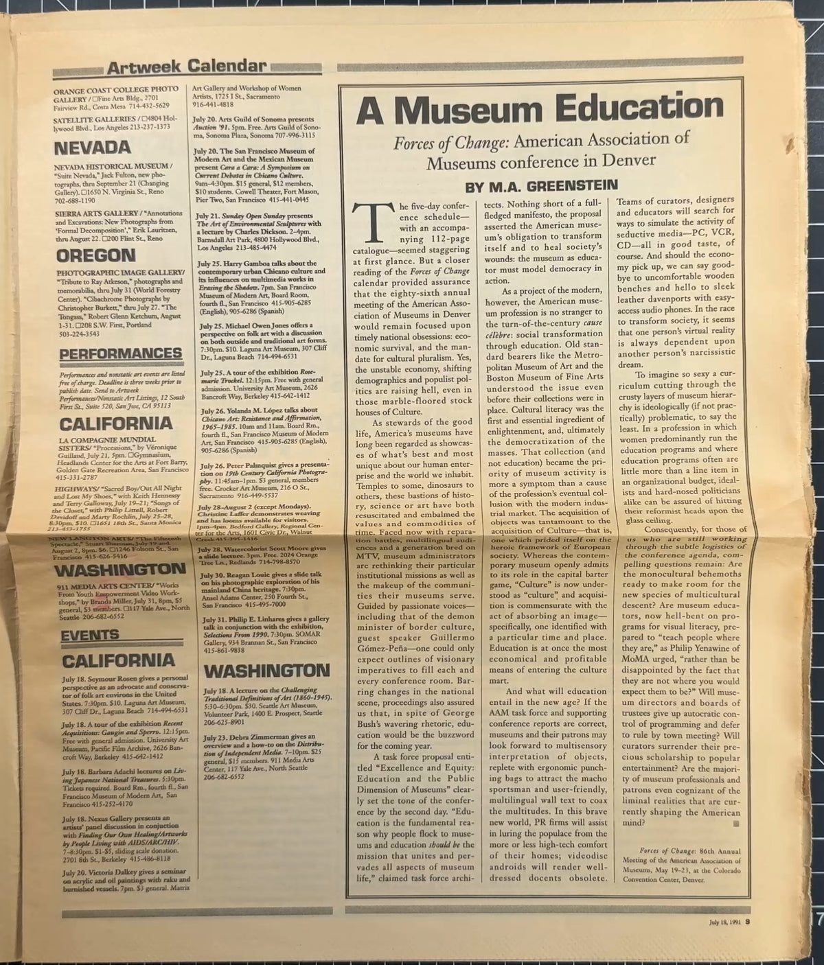 Pages from Art Week Vol. 22 No. 24 18 Jul 1991 (Picasso, R. Bladen, G. Matta-Clark, etc.)