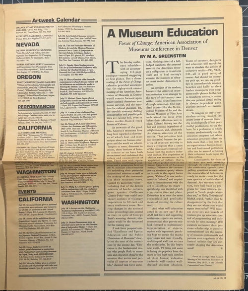 Pages from Art Week Vol. 22 No. 24 18 Jul 1991 (Picasso, R. Bladen, G. Matta-Clark, etc.)