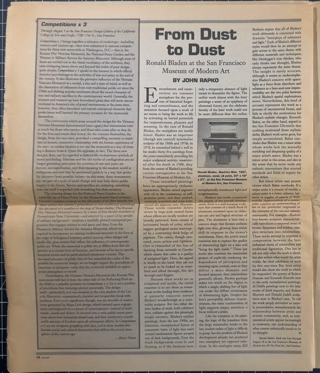 Pages from Art Week Vol. 22 No. 24 18 Jul 1991 (Picasso, R. Bladen, G. Matta-Clark, etc.)