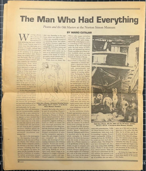 Pages from Art Week Vol. 22 No. 24 18 Jul 1991 (Picasso, R. Bladen, G. Matta-Clark, etc.)
