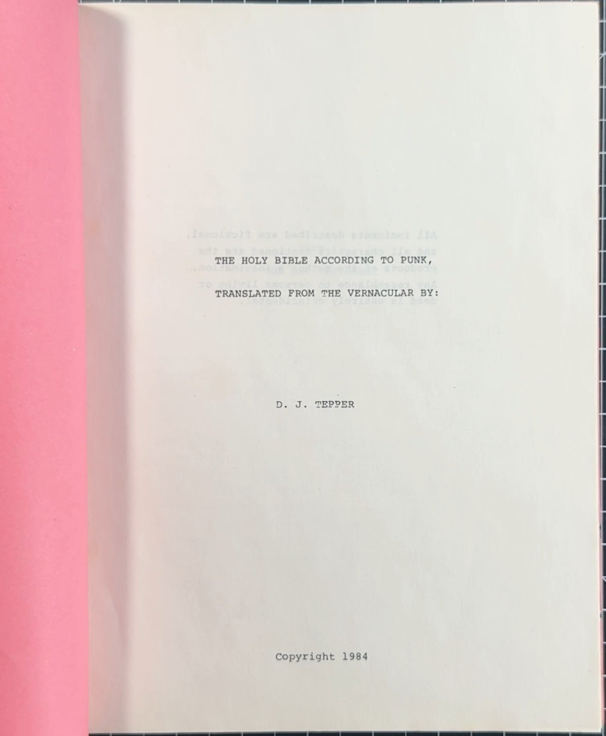 RARE Original Copy of "The Holy Bible According To Punk" by d.j. tepper 1984