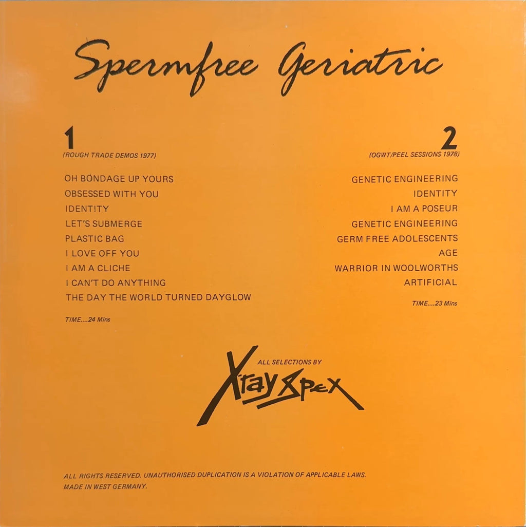 X-Ray Spex Spermfree Geriatric 1990 German Press VG/VG+