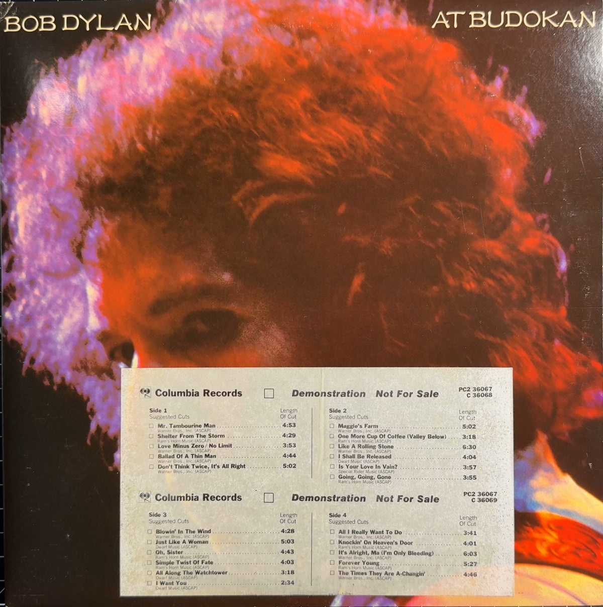 Bob Dylan At Budokan PROMO 1979 US First Press White Lbl & Timing Strips