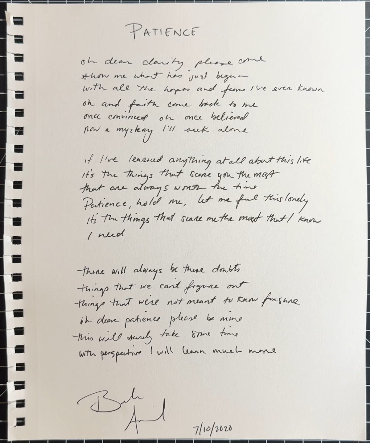 Brooke Annibale Handwritten & Signed Lyric Sheets One-of-a-kind!