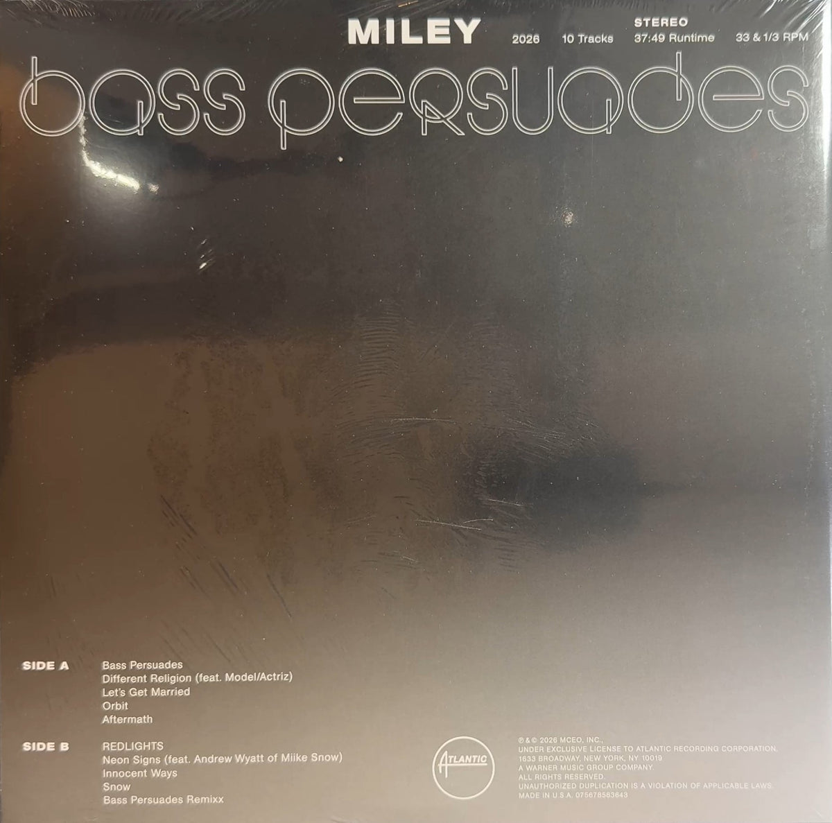 Miley Cyrus Bass Persuades 2026 US White Vinyl Limited Edition Alt Artwork Poster Sealed New NM