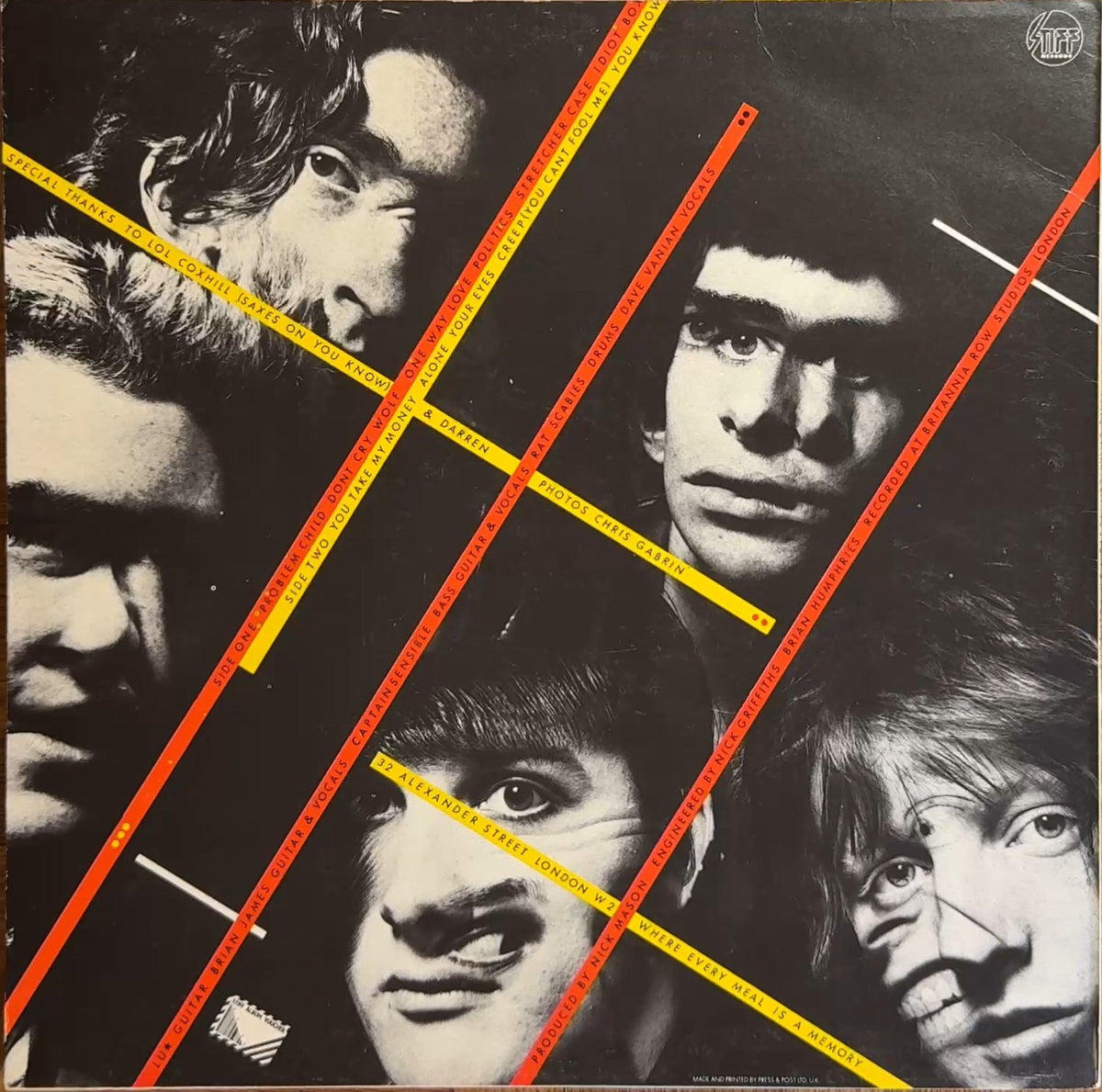The Damned Music For Pleasure 1977 UK 1st Press VG+ VG+ Island Pressing Stiff Records SEEZ 5